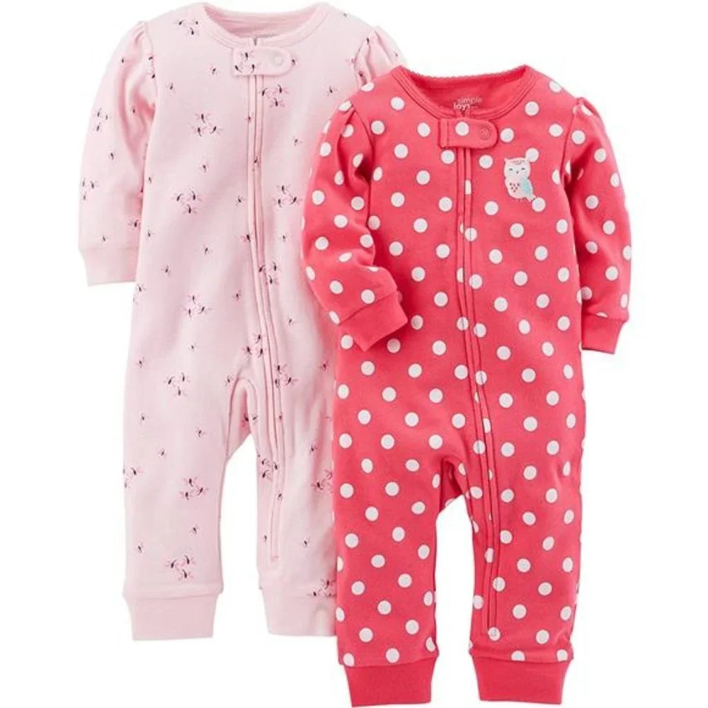 Baby Girls' Cotton Footless Sleep and Play, Pack of 2